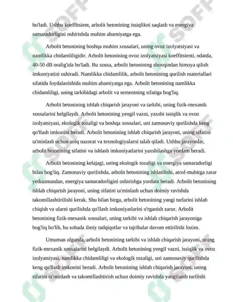 Arbolit betonning fizik-mexanik xossalari 4