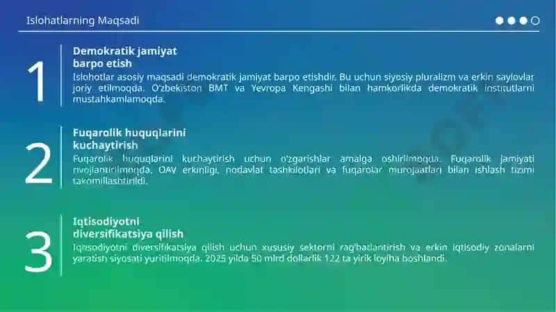 Yangi ozbekiston prezdenti sh. Mirziyayev  rahbarligi va tashabusi ostida amalga oshirilayotgan  isl 4