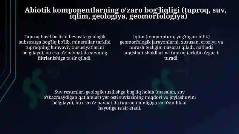 Landshaft komponentlari o'rtasidagi o'zaro tasir va aloqadorlik 4