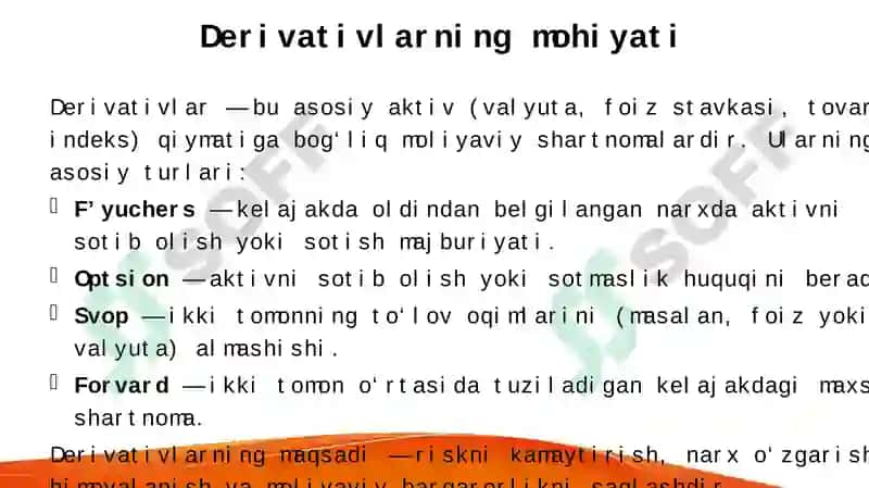 Derivativlar orqali moliyaviy risklarni boshqarish usullari 4