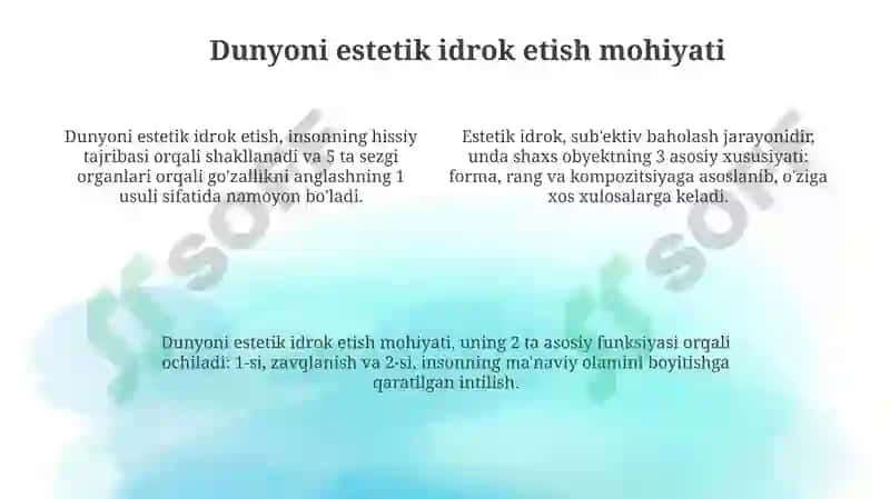 Estetika falsafasi va dunyoni estetik idrok etish 4