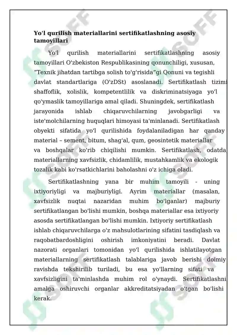 Yo'l qurilish materiallarini sertifikatlashtirishning tamoyillari va asosiy masalalari 4