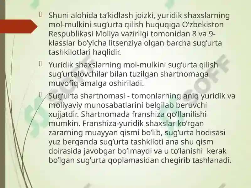 Jismoniy va yuridik shaxslarning mulkiy sug‘urtasi 4