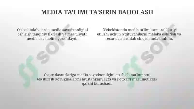 Media ta'limning mavjud o'quv dasturlariga muvaffaqiyatli integratsiyasi 4