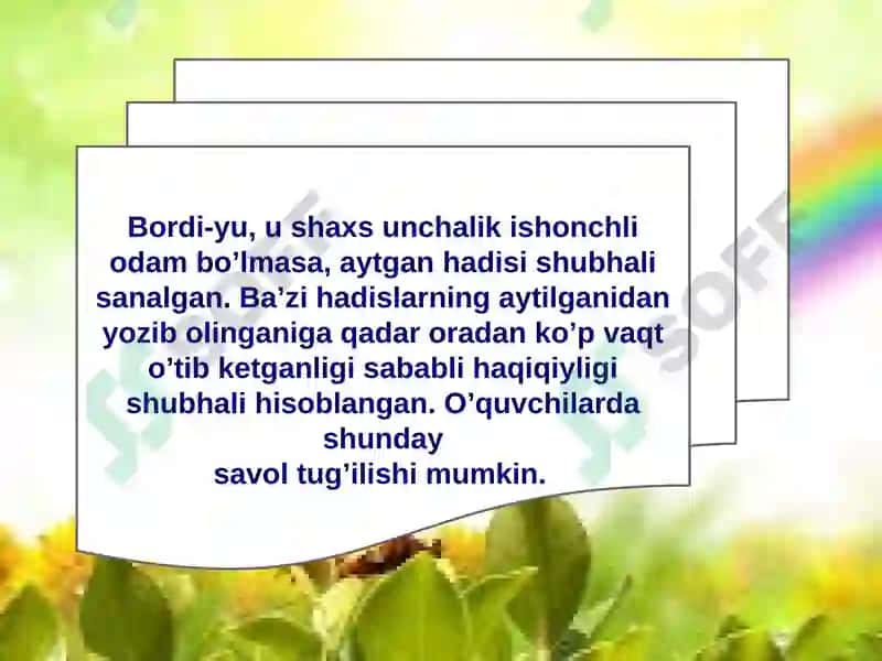Hadisilmining paydo boʻlishi muhaddislarning imom ismoil al-buxoriy Imom ismoil At-Termiziy va boshqalar hadis ilmi rivojiga qoʻshilgan xissasi 4