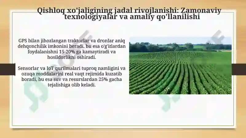 Iqtisodiy tarmoqlarni modernizatsiya Qilish va Qishloq Xo'jaligining Jadal Rivojlanishi 4