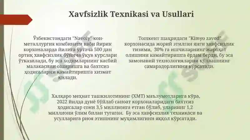 Xavfli ishlab chiqarish obyektlatida mehnat muhofazasi 4