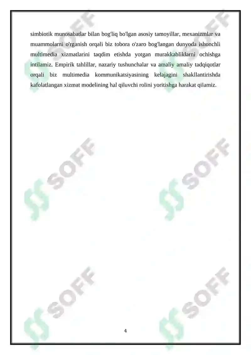 KAFOLATLANGAN XIZMAT MODELI. MULTIMEDIA ALOQA TARMOQLARIDA XIZMAT KO‘RSATISH SIFATI 4