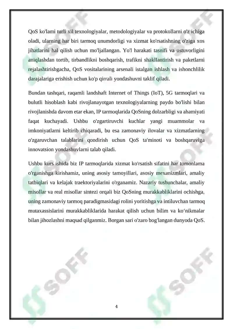 IP -Tarmoqlarda Xizmat Ko`rsatish Sifati 4