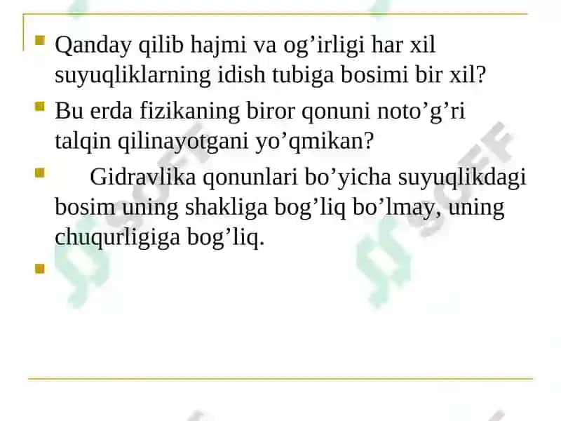 Suyuqliklarning turli sirtlarga bosimi 4