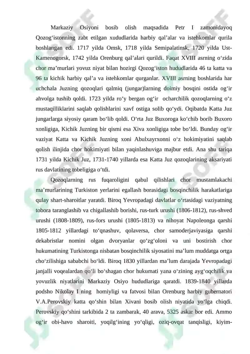 O‘RTA OSIYO XONLIKLARINING CHOR ROSSIYASI TOMONIDAN BOSIB OLINISHI VA MUSTAMLAKACHILARGA QARSHI XALQ HARAKATLARI 4