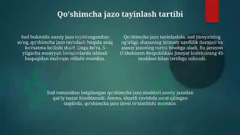 Qo'shimcha jazolarni ijro etish tartibi va shartlari 4