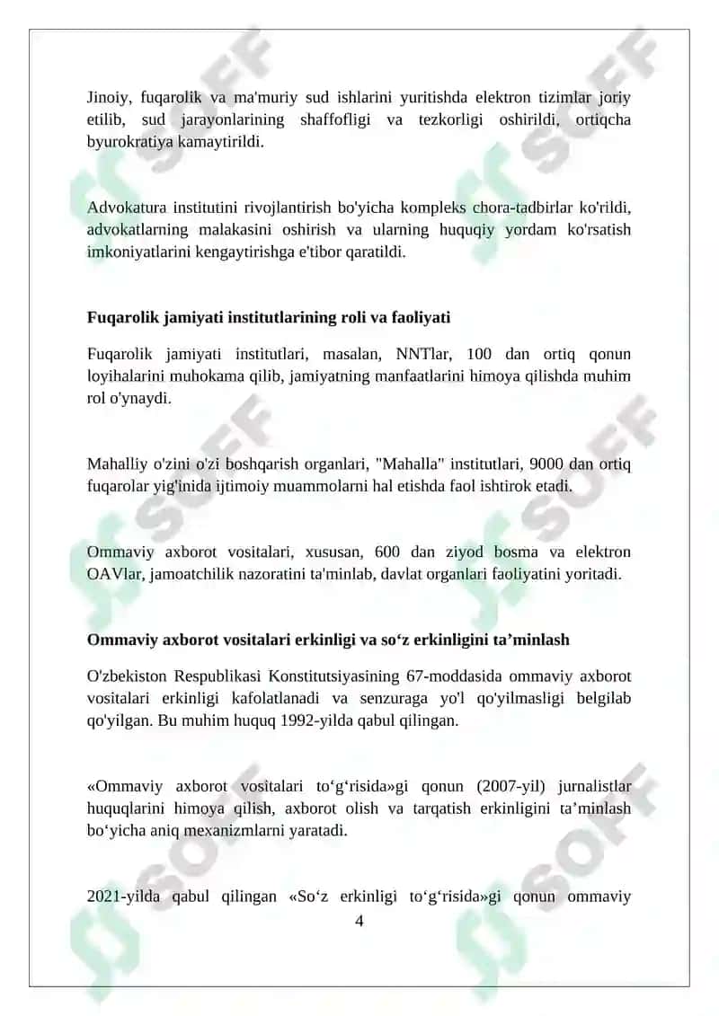 Oʼzbekistonda inson huquqlari va erkinliklari kafolatining yaratilishi 4