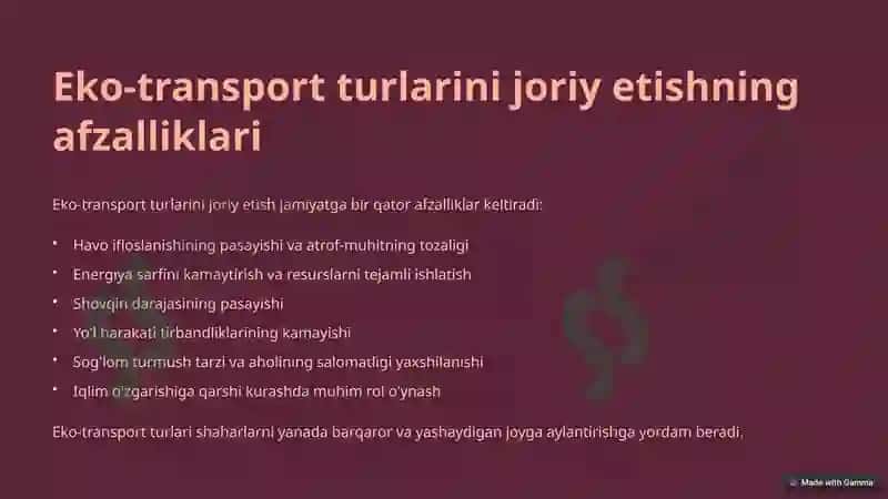 Ekologik toza transport turlarini takomillashtrish 4