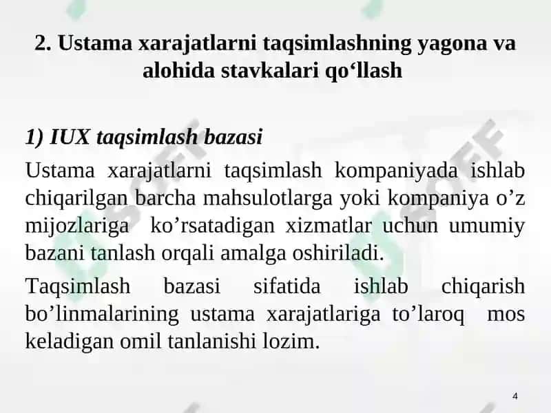 Ustama xarajatlarni taqsimlash bosqichlari va zarurati 4