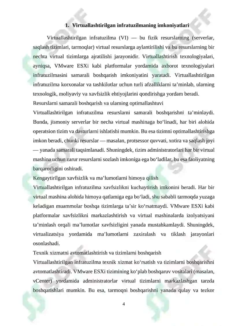 Virtuallashtirilgan infratuzilma imkoniyatlarini tahlil qilish bilan VMware ESXi dan foydalanish ssenariylari 4