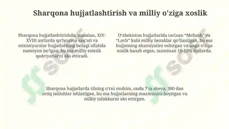 O‘ZBEKISTON RESPUBLIKASIDA HUJJATCHILIKNING TAKOMILLASHUVI. SHARQHUJJATCHILIGI 4