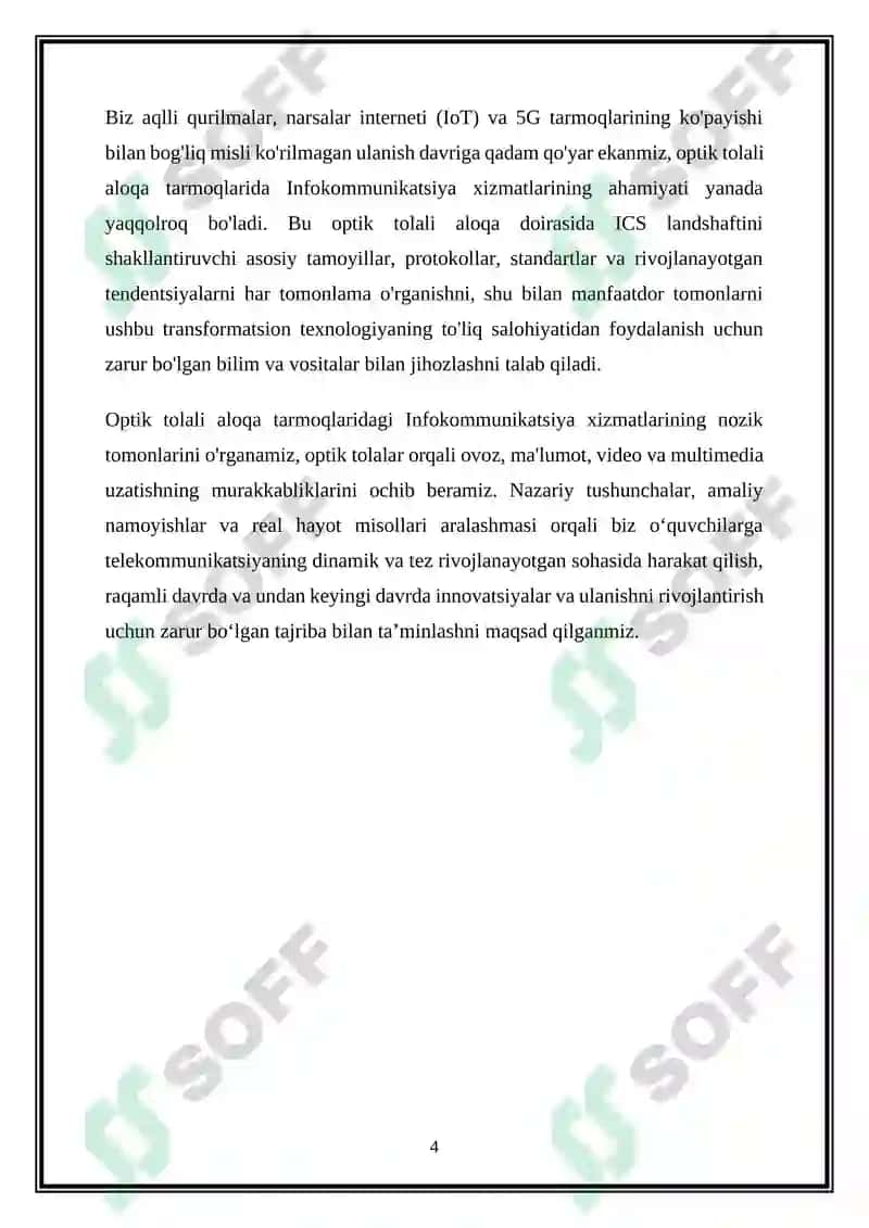 Tolali optik aloqa tarmoqlarida infokommunikatsion xizmatlar 4