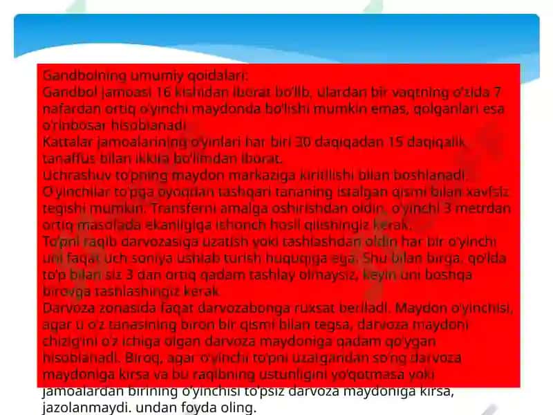 GANDBOL SPORT TURIDA O’YIN QOIDALARI 4