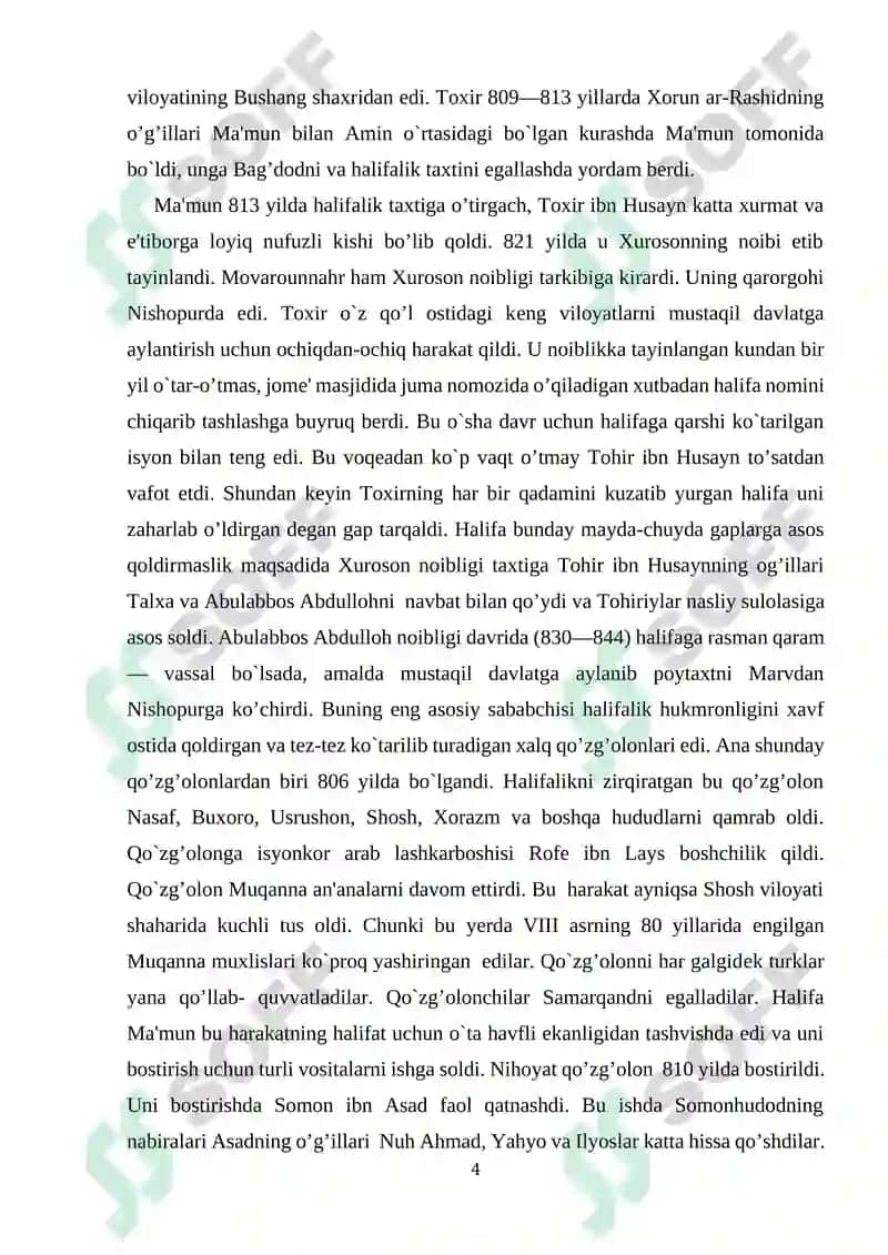 IX asrda arab xalifagidagi siyosiy vaziyat. Toxariylar davlatning tashkil topishi. 4