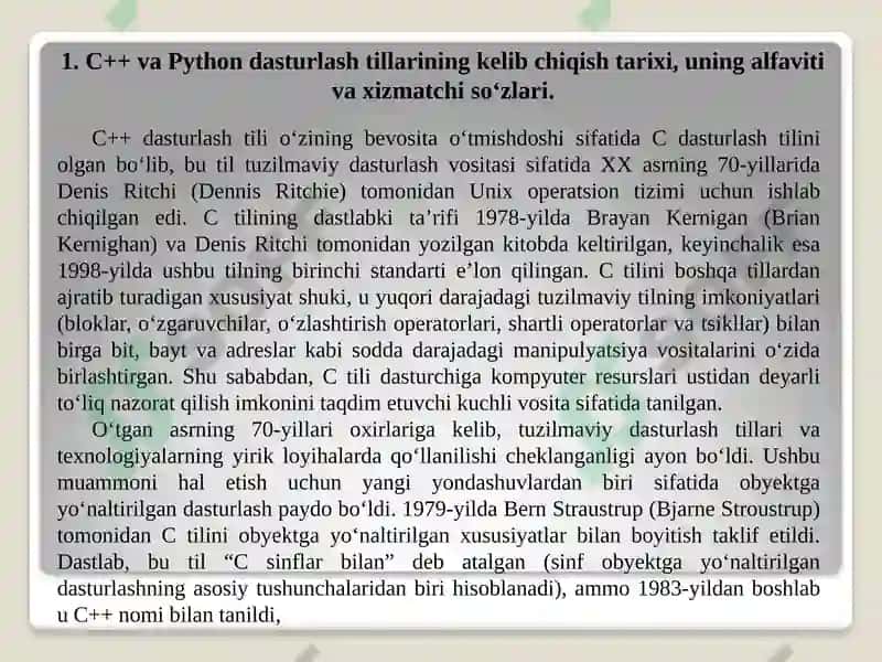 C++ va Python dasturlash tilining asosiy konstruksiyalari va tizimda qoʻllash xususiyatlari 4