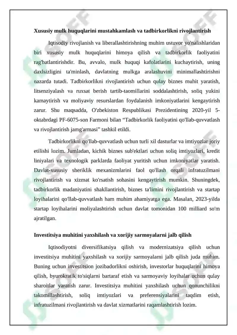 Iqtisodiyotni rivojlantirish va liberallashtirishning ustuvor yo'nalishlari 4