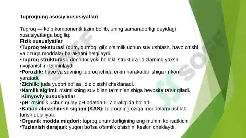 Yerga asosiy ishlov berish usullarining tuproq xususiyatlari va o'simliklarni o'sishi hamda rivojlanishiga ta'siri. 4