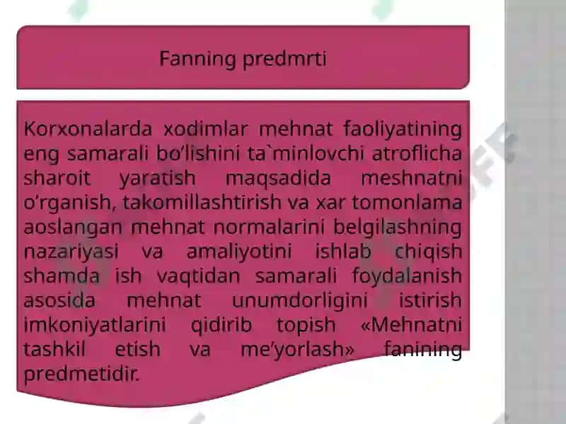 Mehnatni Tashkil Etish va Me'yorlash 4
