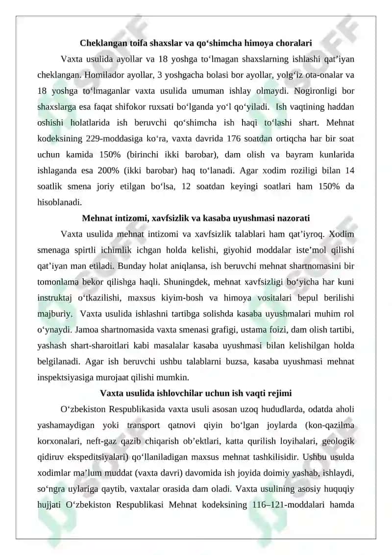 Vaxta usulida ishlashni mustaqil ravishda tartibga soluvchi alohida bob 4