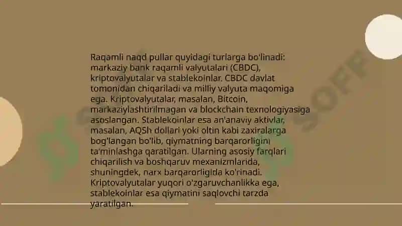 Raqamli naqd pullar va ularning mamlakatimizdagi iqtisodiy o‘rni va ahamiyati 4