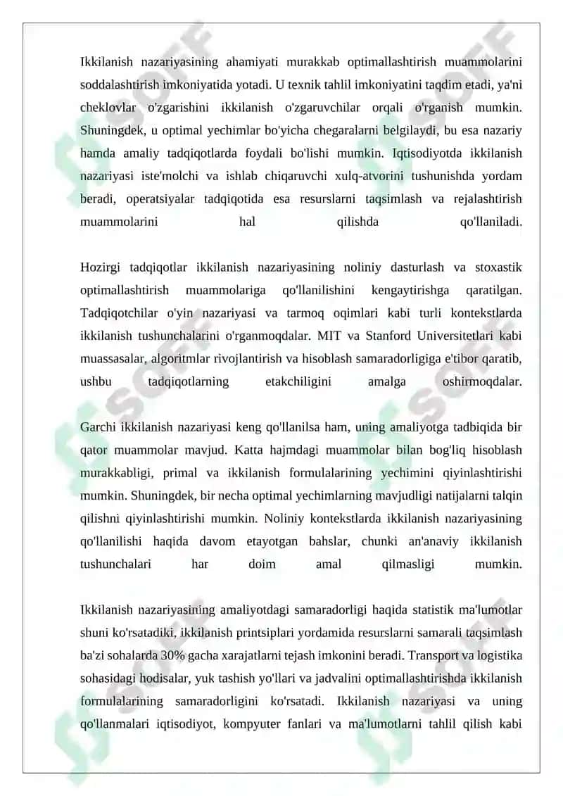 CHPM DA IKKILANISH NAZARIYASI QO'SHMA MASALALARNI KO'RISH VA YECHISH 4