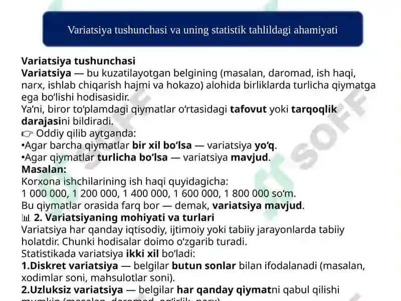 STATISTIKADA VARIATSIYANI BAHOLASH USULLARI VA DISPERSION TAHLIL ASOSLARI 4