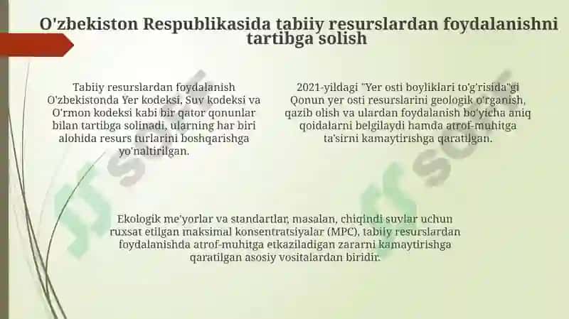 O'zbekiston Respublikasining tabiatni muhofaza qilish qonunchiligi 4