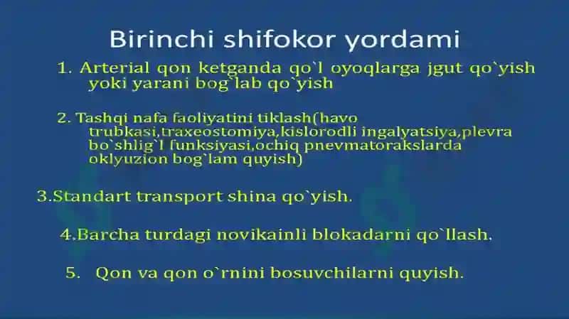 SHIKASTLANGAN O’CHOG’LARDA DASTALABKI SHIFOKOR YORDAMINI TASHKIL ETISH 4