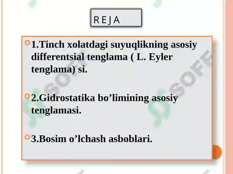 GIDROSTATIK BOSIM VA UNING XOSSALARI. TINCH XOLATDAGI SUYUQLIKNING ASOSIY DIFFERENTSIALTENGLAMA 4