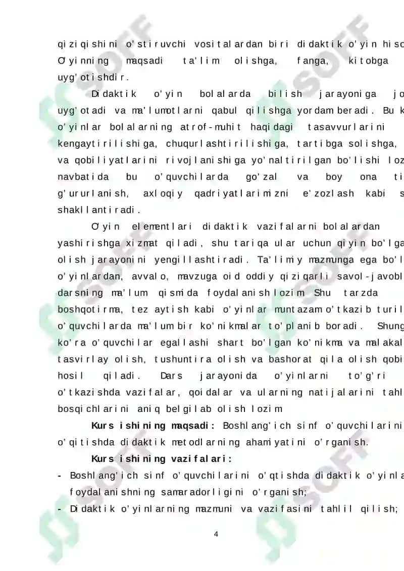 "Boshlangʻich sinf oʻquvchilarini o’qitishda didaktik metodlardan foydalanishning samaradorligi" KURS ISHI 4