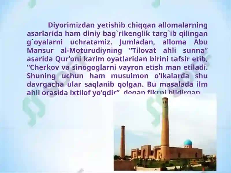 Islom Karimovning Diniy bag’rikenglik to`g`risidagi oqilona siyosati 4
