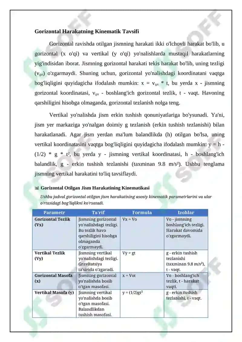 Gorizontal va burchak ostida otilgan jismning harakati 4