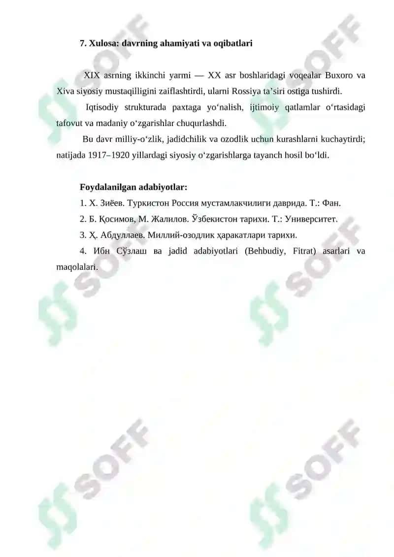XIX ASRNING IKKINCHI YARMI — XX ASRNING BOSHLARIDA BUXORO AMIRLIGI VA XIVA XONLIGI 4