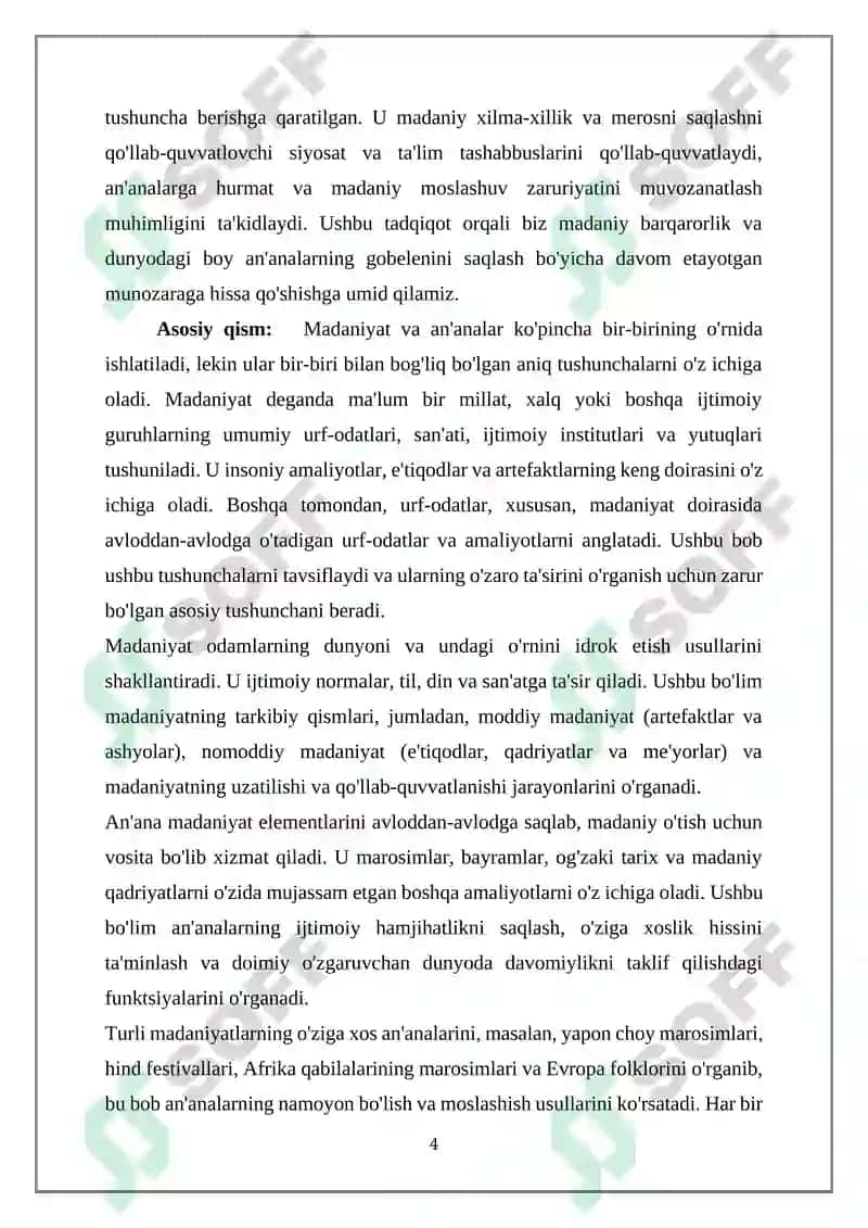 MAQOLA MAVZUSI: MADANIYAT VA ANʼANALAR 4
