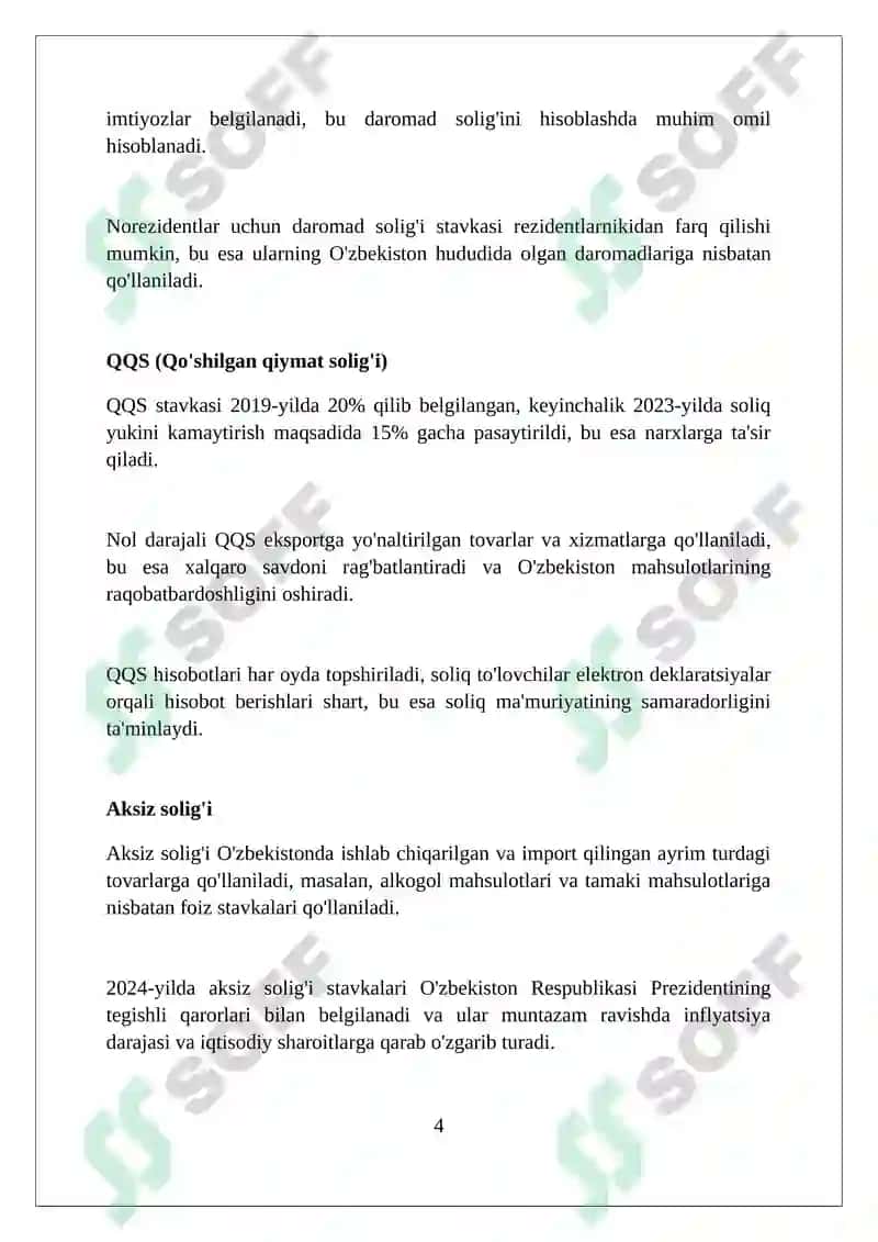 Oʻzbekiston respublikasi soliq stavkalari taxlili 4