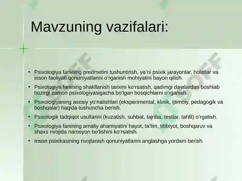 Psixologiya fanining predmeti va rivojlanish tarixi 4