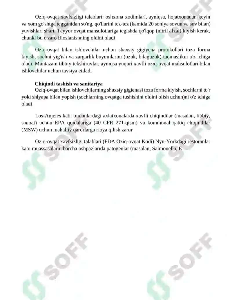 Oziq-ovqat korxona xodimlari shaxsiy gigienasiga qoyiladigan talablar 4