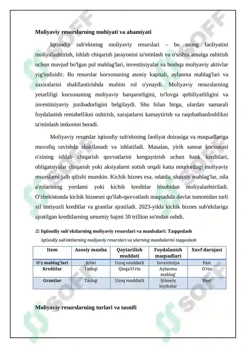 Iqtisodiy sub'ektlarning moliyaviy resurslari: Ta'rif va turlari 4