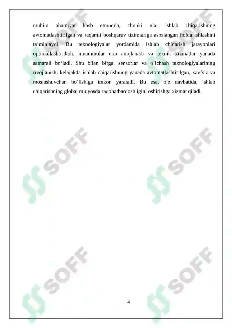 Sensorlar va o’lchash asboblarining avtomatlashtirilgan ishlab chiqarishda o’rni. 4