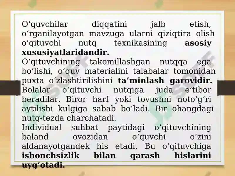 Nutq texnikasini egallash yoʻllari va vositalari. Oʻqituvchining ta’lim jarayonidagi mahorati. 4
