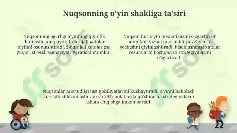 Nuqsonning turiga qarab oʻyin shaklini rivojlantirish 4