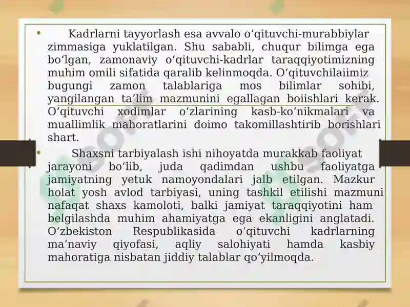 Hozirgi davrda oʻqituvchilarning kasbiy mahoratini takomillashtirish. Oʻqituvchi  faoliyatida   pedagogik  qobiliyat va uning turlari. 4