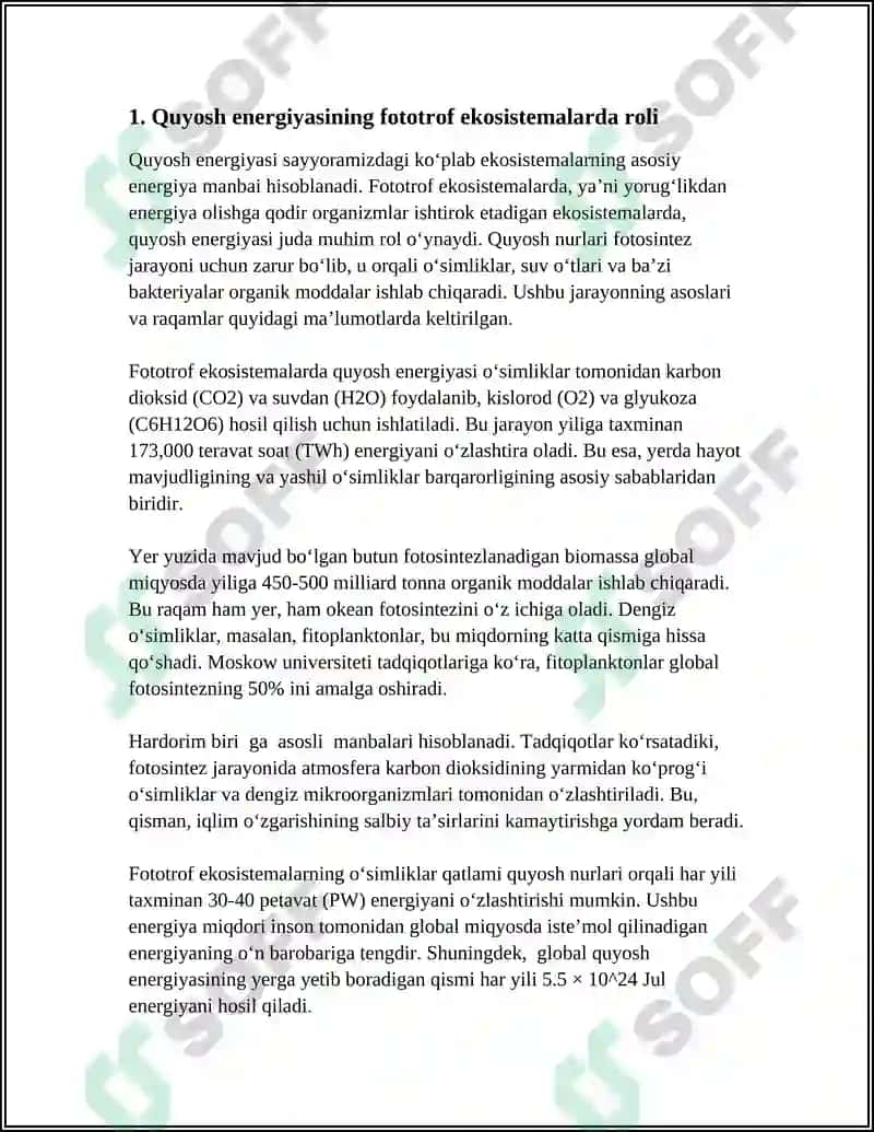 QUYOSH ENERGIYASI OQIMINING FOTOTROF EKOSISTEMALAR ORQALI OʻZLASHTIRILISHI 4