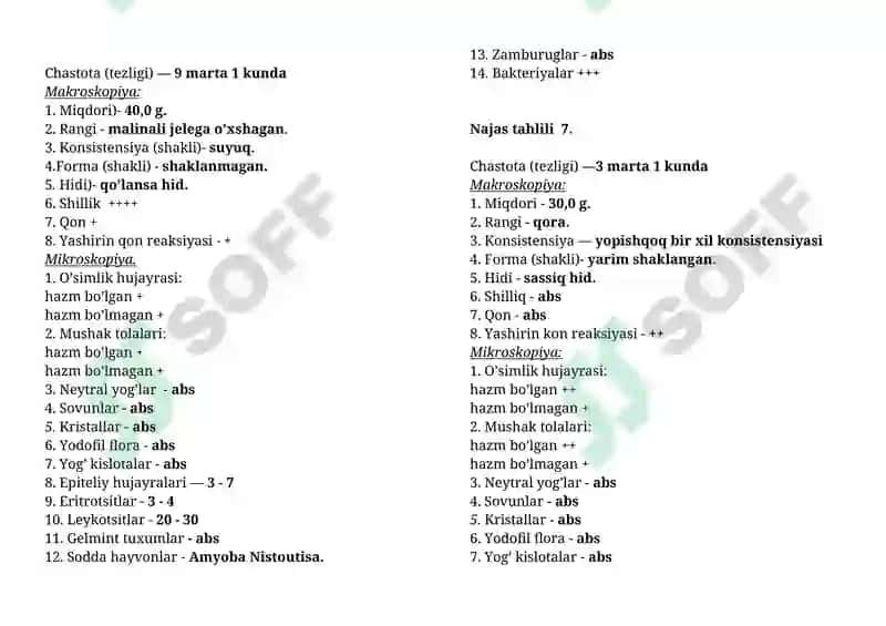 Bolalarda najas tahlili (najas analizi) javoblari bilan 4